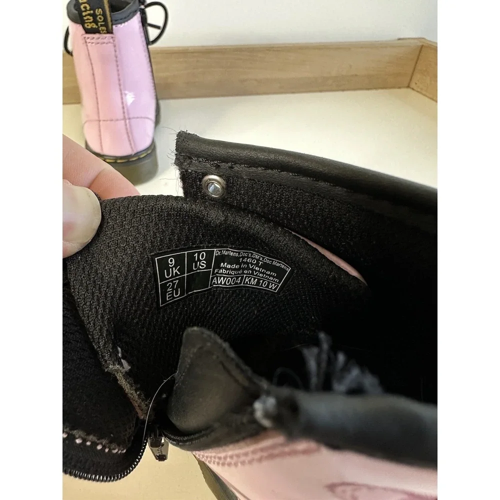 Dr. Martens 1460 J Boots Pink Patent Leather Zip / Kids' 10